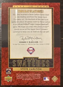 2003 SP Legendary Cuts Historic Swatches Steve Carlton #J-SC Red /350 GU Jersey - Image 2