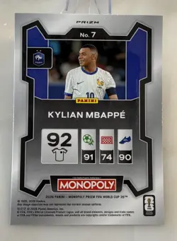 2026 Panini Prizm Monopoly FIFA World Cup Kylian Mbappe Red Prizm SP #7 - Image 2