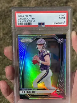 JJ McCarthy RC Panini Prizm 2024 Silver Prizm PSA 9 - Image 3