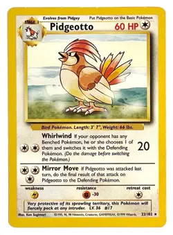 Pidgeotto - 22/102 - WOTC Base Set Regular Rare Pokemon Card - LP - Image 1