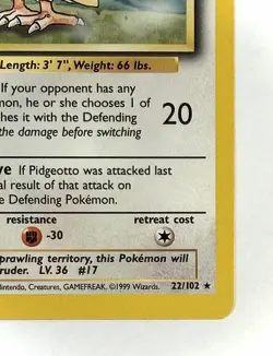 Pidgeotto - 22/102 - WOTC Base Set Regular Rare Pokemon Card - LP - Image 5