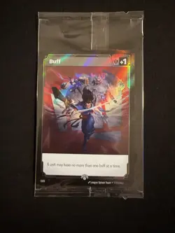 SEALED Riot Exclusive Riftbound Fist Bump Buff Double Sided Promo Card - Image 1