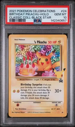 Birthday Pikachu-holo PSA 10 2021 Pokemon Celebrations Classic Collection 24 - Image 1