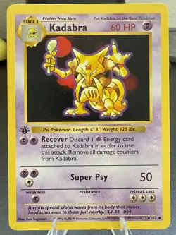 Pokemon Kadabra TCG Card 1st Edition Base Set, Shadowless, Uncommon Card 32/102 - Image 1