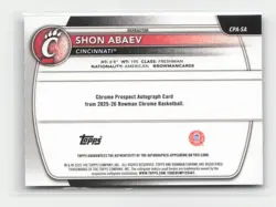 2025-26 Bowman Chrome University Prospect Autographs Refractors Shon Abaev /499 - Image 2