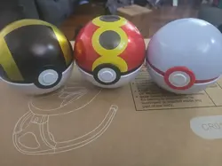 Lot Of 3 Empty Pokemon TCG Poke Ball Tins Various Sets - Image 1