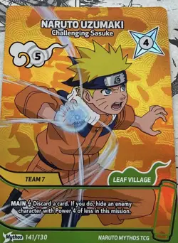 Naruto Uzumaki Challenging Sasuke Mythos 1 Ed Naruto Promo Giant Cards 141/130 - Image 1