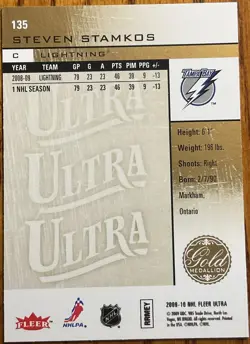 2009-10 Fleer Ultra Gold Medallion Steven Stamkos #135 Tampa Bay Lightning - Image 2