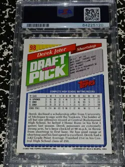 🏆Derek Jeter🏆1993 Topps GOLD Draft RC PSA 8 Centered regrade 9or10U HOF Invest - Image 4