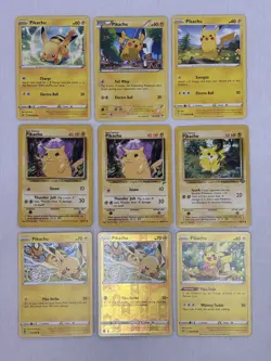 Vintage Pikachu 9 Card Lot Bundle - Pokemon TCG Base Set, Jungle, Roaring Skies - Image 1