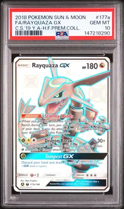 2018 POKEMON SUN & MOON CELESTIAL STORM #177A FULL ART/RAYQUAZA GX PSA 10 - Image 1