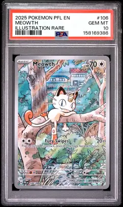 2025 POKEMON PFL EN-PHANTASMAL FLAMES ILLUSTRATION RARE #106 MEOWTH PSA 10 - Image 1