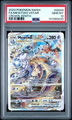 2023 POKEMON SWORD & SHIELD CROWN ZENITH #GG44 FULL ART/MEWTWO VSTAR PSA 10 - Image 1