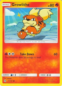 Growlithe 21/149 Common SM Base Set Pokemon Near Mint - Image 1