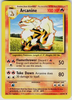 Arcanine 23/102 Uncommon Base Set Unlimited Pokemon Lightly Played - Image 1