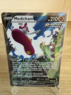Pokemon Medicham V Holo SWSH07: Evolving Skies NM Ultra Rare 186/203 - Image 1