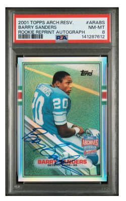 Barry Sanders 2001 Topps Archives Reserve Autograph Rookie Reprint PSA 8 NM-MINT - Image 1