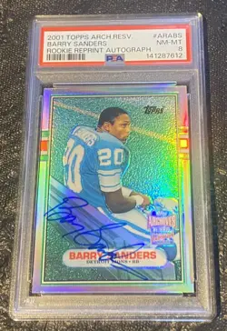 Barry Sanders 2001 Topps Archives Reserve Autograph Rookie Reprint PSA 8 NM-MINT - Image 3