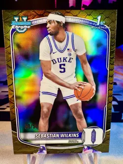 2025-26 Sebastian Wilkins Bowman Chrome U 1st Reptilian Gold Refractor /50 - Image 1