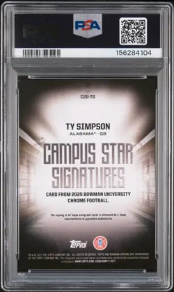 2025 Bowman U Chrome Ty Simpson Campus Star Signature 33/50 PSA 8 Auto 10 - Image 2