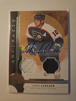 Dual 2 Color Jersey Auto #'d /25 - John Leclair. Flyers Legend NHL Artifacts - Image 1