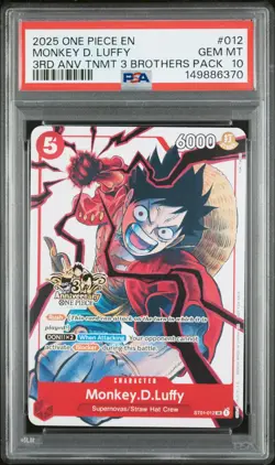 2025 ONE PIECE 3RD ANNIVERSARY TOURNAMENT 3 BROTHERS PACK MONKEY D. LUFFY PSA 10 - Image 1