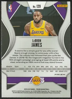 2019-20 Panini Prizm LeBRON JAMES #129 Silver Prizm - Image 3