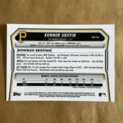 2026 Bowman Chrome Konner Griffin Mojo Refractor Pittsburgh Pirates BCP-92 (RC) - Image 2
