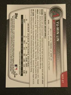 2025 Bowman Chrome Yu-Min Lin 1st Bowman True Blue /150 #BCP-27 Diamondbacks - Image 2