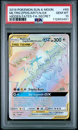 Pokemon TCG Moltres & Zapdos & Articuno GX 69/68 Hidden Fates Secret Rare PSA 10 - Image 1
