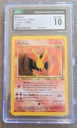 1999 Pokemon Moltres 12/62 Fossil Holo CGC 10 Gem Mint WOTC Vintage - Image 1