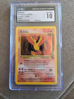 1999 Pokemon Moltres 12/62 Fossil Holo CGC 10 Gem Mint WOTC Vintage - Image 3