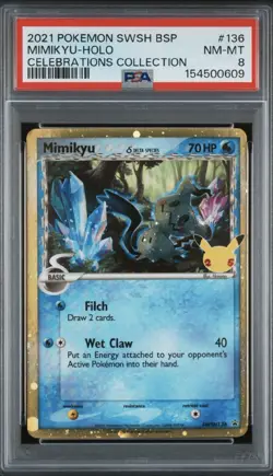 2021 Pokemon Mimikyu SWSH136 Celebrations Delta Species Holo Promo PSA 8 - Image 1