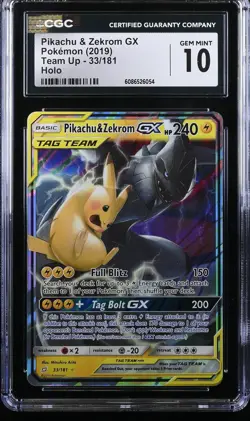Pokemon TCG Pikachu & Zekrom GX Team Up Holo Card 33/181 CGC 10 Gem Mint English - Image 1