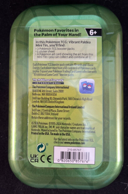 Pokemon TCG - Vibrant Paldea Mini Tin - 2 Booster Packs/Sticker Sheet/Art Card - Image 4