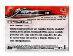 2018 Topps Update #US285 Shohei Ohtani Rookie Debut - Image 2