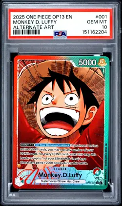 2025 ONE PIECE OP13-CARRYING ON HIS WILL ALTERNATE ART MONKEY D. LUFFY PSA 10 - Image 1