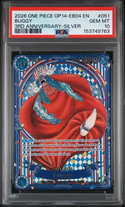 Buggy 2026 One Piece OP14-EB04 EN 3rd Anniversary Silver #OP09-051 PSA 10 - Image 1