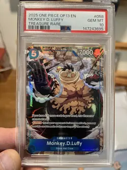 2025 One Piece OP13 EN #058 Monkey.D.Luffy Treasure Rare PSA 10 GEM MINT - Image 1