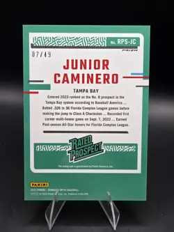2023 Donruss Optic JUNIOR CAMINERO Red Holo Prizm RC Prospect Auto 7/49 - Image 2