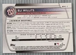 2025 Bowman Draft - Chrome Eli Willits #BDC-1 1st Bowman Card - Image 2