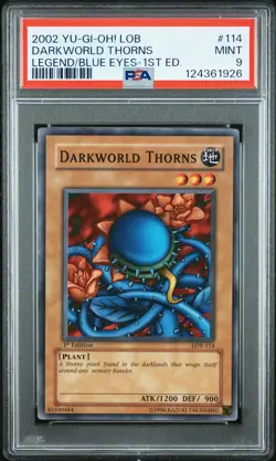 2002 YU-GI-OH! LOB-LEGEND OF BLUE EYES WHITE DRAGON #114 DARKWORLD THORNS PSA 9 - Image 1
