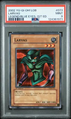2002 YU-GI-OH! LEGEND OF BLUE EYES WHITE DRAGON 1ST EDITION #073 LARVAS PSA 9 - Image 1