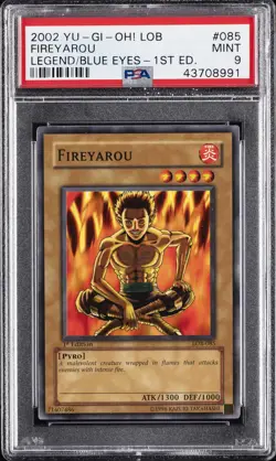 2002 YU-GI-OH! LOB-LEGEND OF BLUE EYES WHITE DRAGON 1ST ED #085 FIREYAROU PSA 9 - Image 1