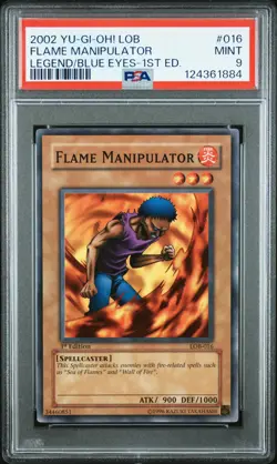 2002 YU-GI-OH! LOB-LEGEND OF BLUE EYES WHITE DRAGON #016 FLAME MANIPULATOR PSA 9 - Image 1