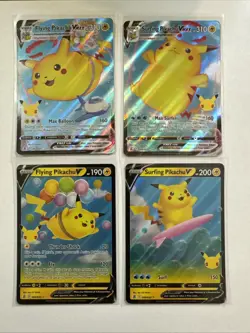Surfing Pikachu & Flying Pikachu V & Vmax 4 Card Set Pokemon TCG Celebrations NM - Image 1
