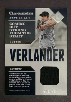 Justin Verlander 2017 Panini Chronicles Swatches 418/499 Jersey #CS-JV - Image 1