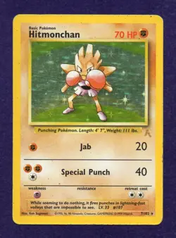 Pokemon Hitmonchan holo card 7/102 base set 1999 - Rare - Image 1