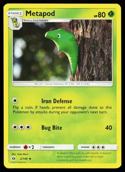Metapod 2/149 Uncommon Sun & Moon Base Set Yuka Morii Pokemon Card - Image 1