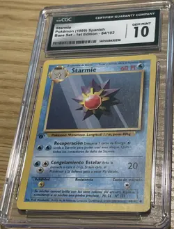 Starmie CGC 10 Gem Mint 1st Edition Spanish Base Set 64/102 Pokemon Card 1999 - Image 1